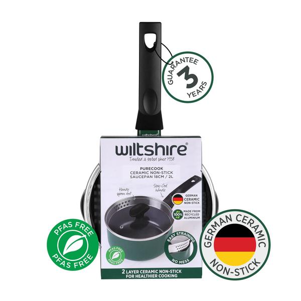 PureCook Ceramic Non-Stick Saucepan 18cm with Glass Lid