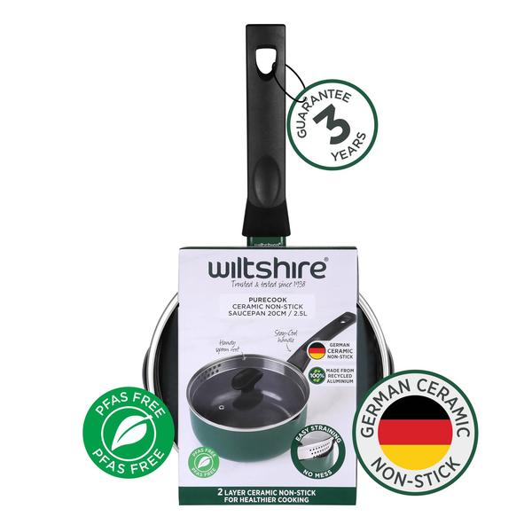 PureCook Ceramic Non-Stick Saucepan 20cm with Glass Lid