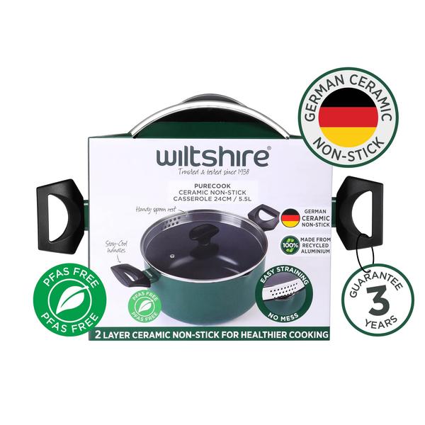 PureCook Ceramic Non-Stick Casserole 24cm with Glass Lid
