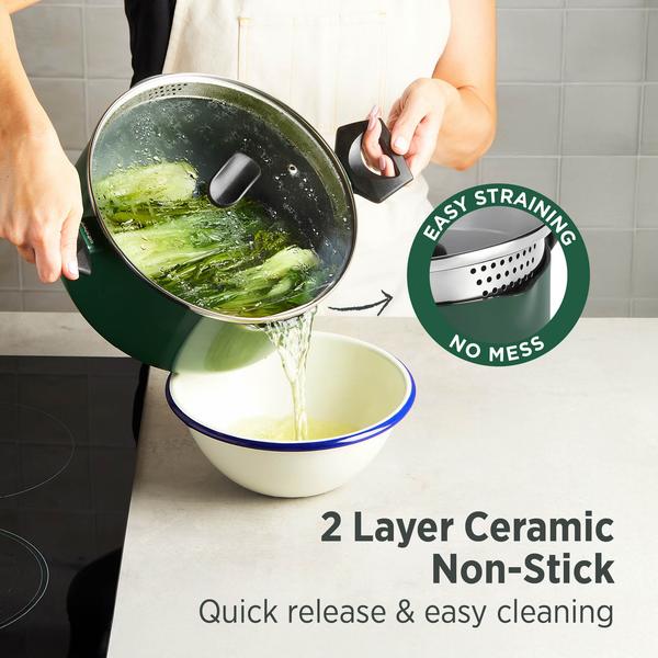 PureCook Ceramic Non-Stick Casserole 24cm with Glass Lid