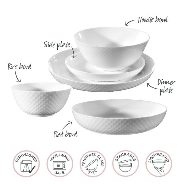Diamond White Tempered Glass Flat Bowl 20cm x 4.4cm