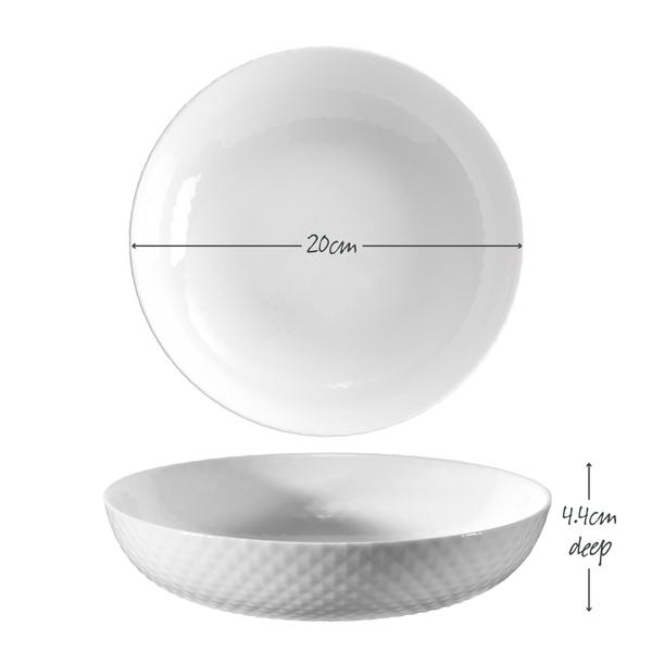 Diamond White Tempered Glass Flat Bowl 20cm x 4.4cm