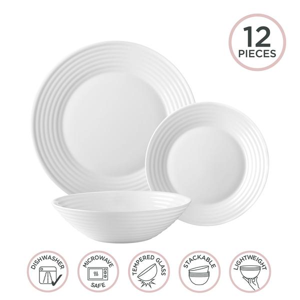 Pearl Ripple Tempered Glass 12 Piece Dinner Set