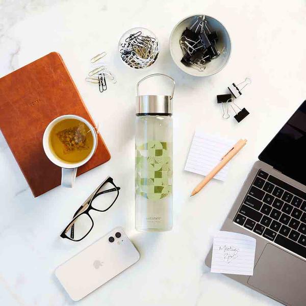 Glass Water Bottle Sage 600ml