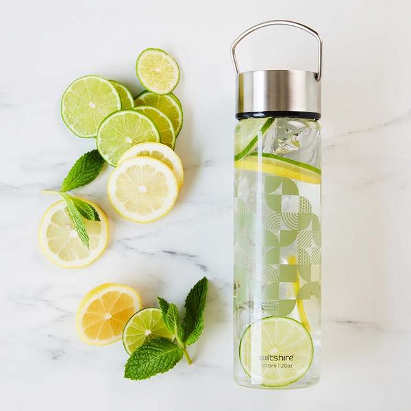 Glass Water Bottle Sage 600ml