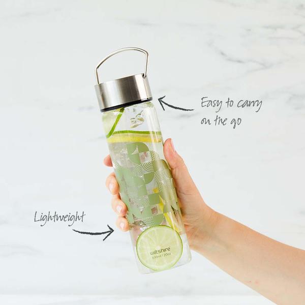 Glass Water Bottle Sage 600ml