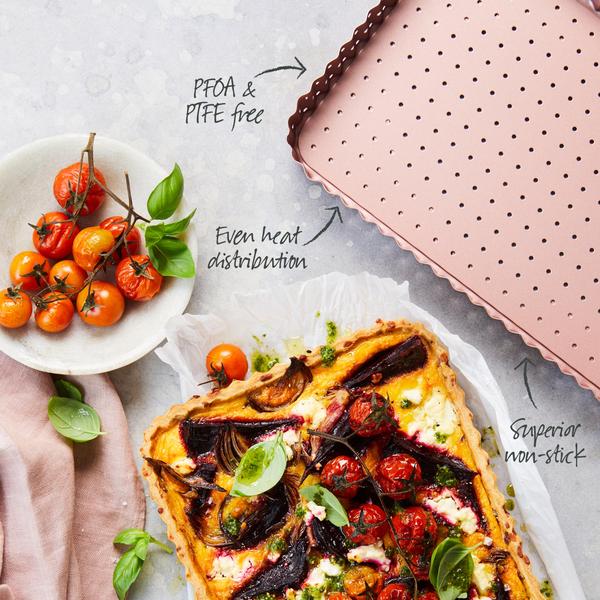 Rose Gold Perforated Rectangle Quiche & Tart Pan Large