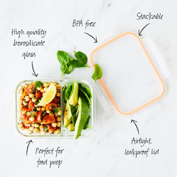 Glass Food Container Rectangle Divided 930ml