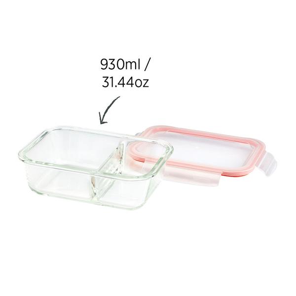 Glass Food Container Rectangle Divided 930ml